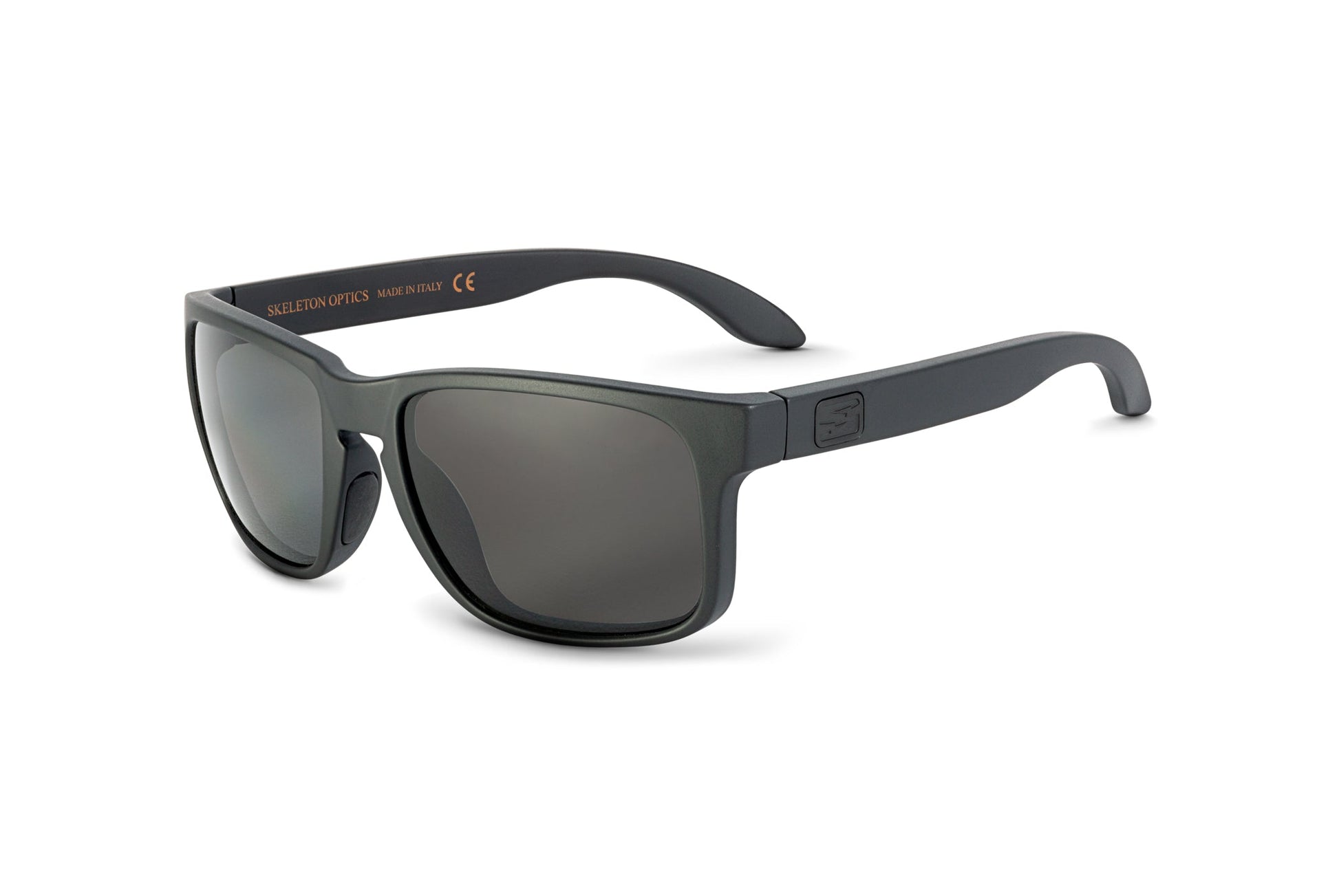 Decoy Blackout sunglasses Skeleton Optics, matte frame with dark lenses and orange temple logo on Tampa Home & Garden Store