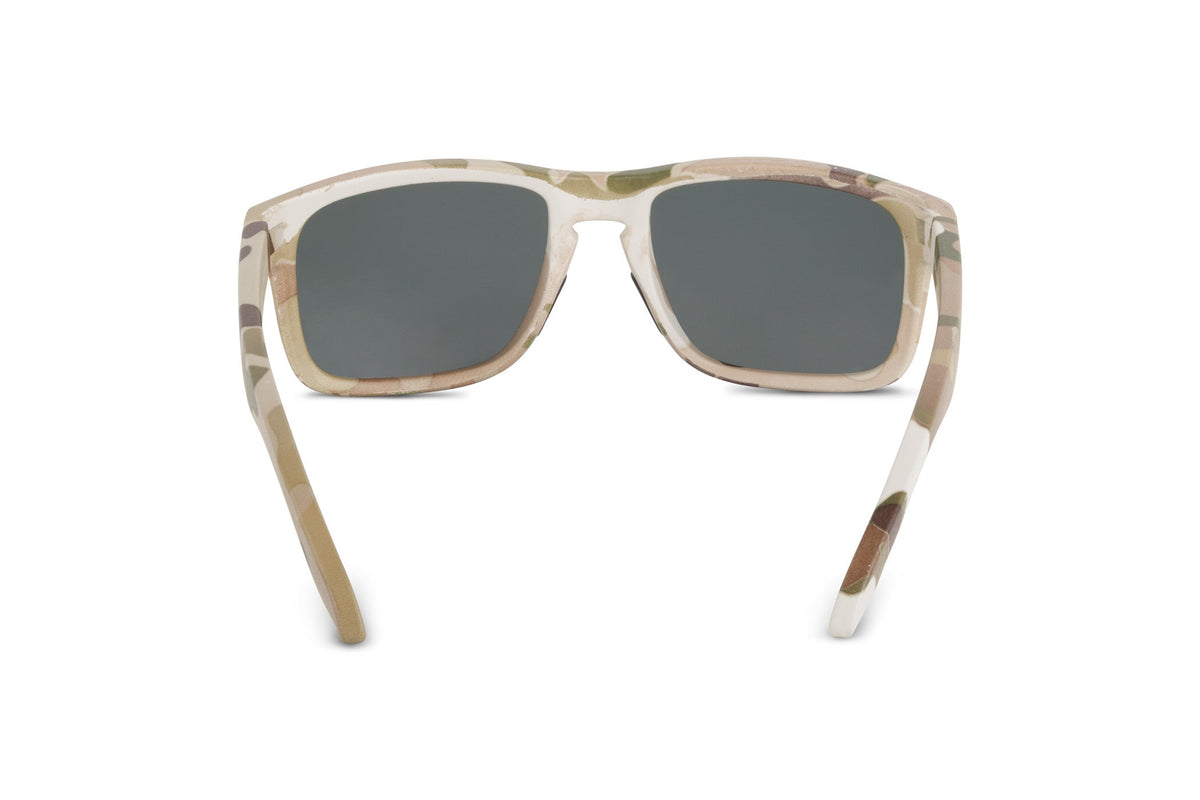 Decoy Original MultiCam sunglasses by Skeleton Optics, tan camo frame with gray lenses on Tampa Home & Garden Store