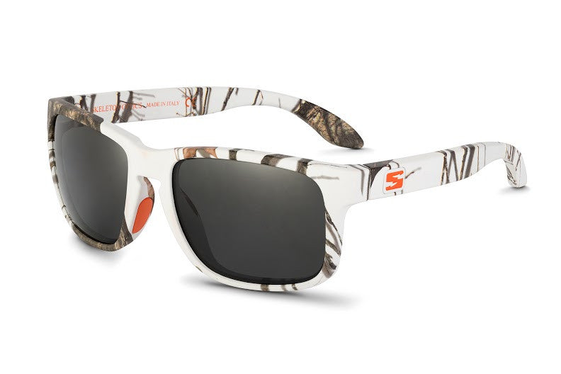 Decoy Mossy Oak Winter sunglasses by Skeleton Optics, camo white frame, dark lenses on Tampa Home & Garden Store