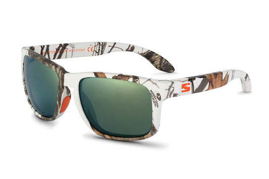Decoy Mossy Oak Winter sunglasses, white camo frame, green mirror lenses by Skeleton Optics on Tampa Home & Garden Store