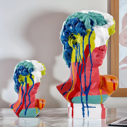 David Head resin bust statues by Perfecsy two busts bright multicolor drips for living room decor on Tampa Home & Garden Store