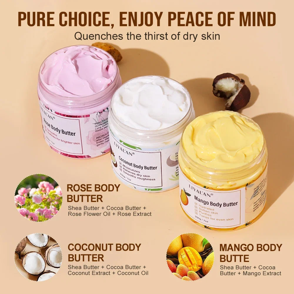 Silcy Skin Shea Body Butter 3 jars: Rose pink, Coconut white, Mango yellow on Tampa Home & Garden Store