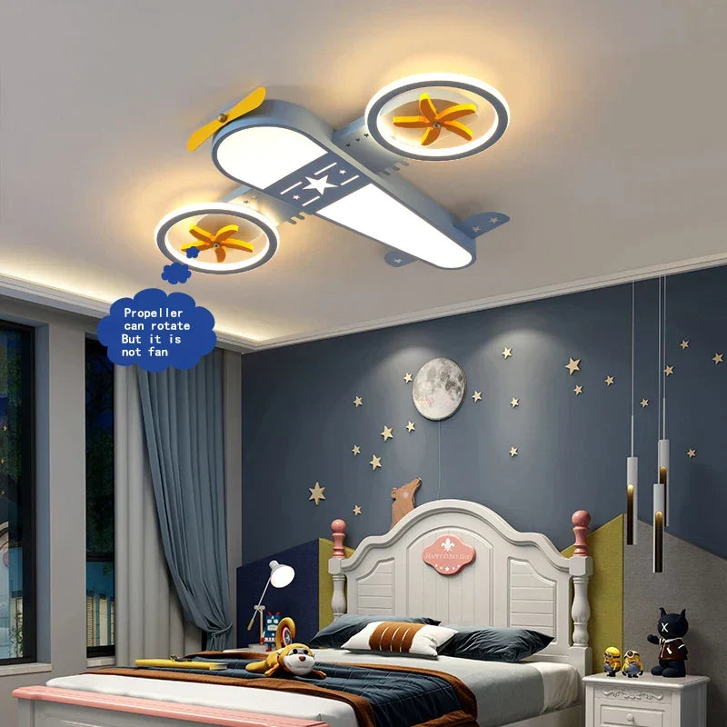 DecorBites Kids Airplane Ceiling Light with remote dimmable LED propeller rings on Tampa Home & Garden Store