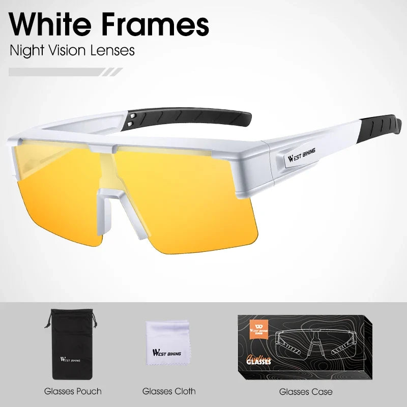 WEST BIKING cycling sunglasses white frames amber lenses UV400 3 accessories on Tampa Home & Garden Store