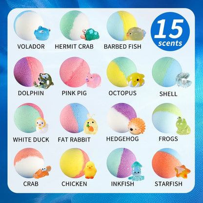 Silcy Skin 15-pack colorful kids bath bombs with tiny animal figures on Tampa Home & Garden Store