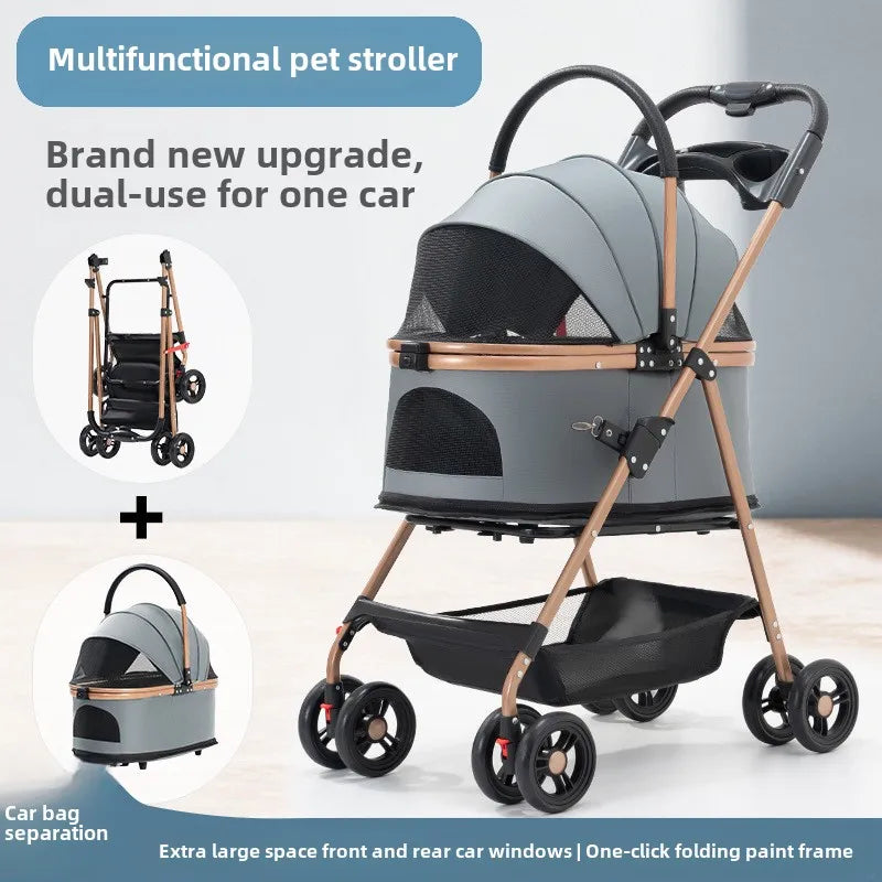 Pet Zen 3-in-1 folding pet stroller with detachable carrier and canopy in gray on Tampa Home & Garden Store