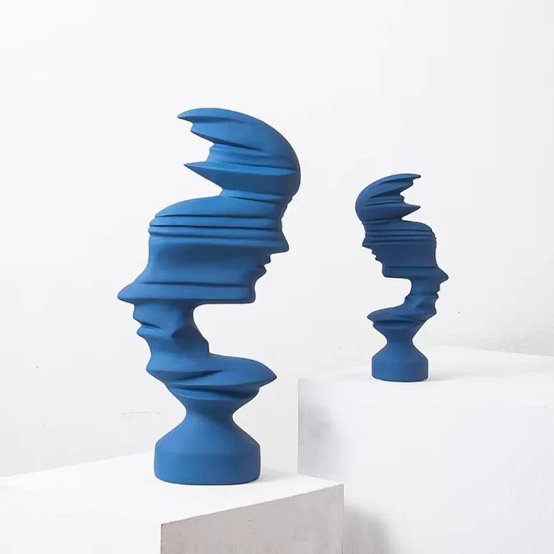 Perfecsy blue 25cm abstract face sculpture set, two pieces for indoor decor on Tampa Home & Garden Store