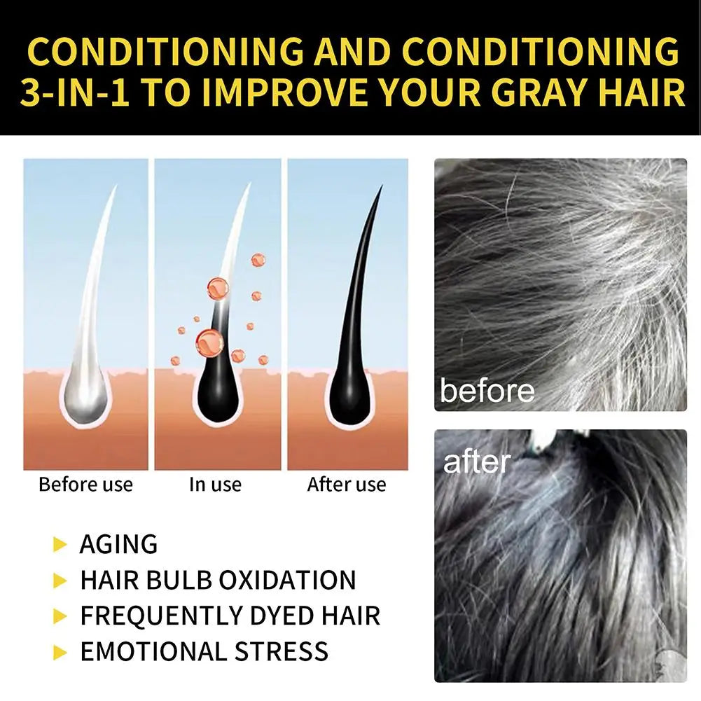 Silcy Skin 100ML 3-in-1 herbal hair dye shampoo for gray hair; before/after diagram on Tampa Home & Garden Store
