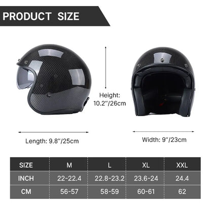 BikerZoneZ carbon fiber retro open-face motorcycle helmet with clear visor on Tampa Home & Garden Store