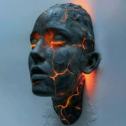 Perfecsy Cracked Soul wall lamp resin sculpture with glowing lava veins on Tampa Home & Garden Store