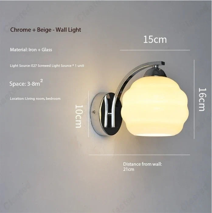 Perfecsy LED retro glass wall lamp chrome beige curved arm frosted shade E27 on Tampa Home & Garden Store