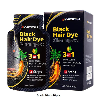 Meidu Black Hair Dye Shampoo 3 in 1 pouches for moisture and color, 30ml x10 pcs on Tampa Home & Garden Store
