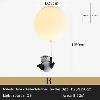 DecorBites Kids Bear LED chandelier with warm light and panda pendant, iron + resin on Tampa Home & Garden Store