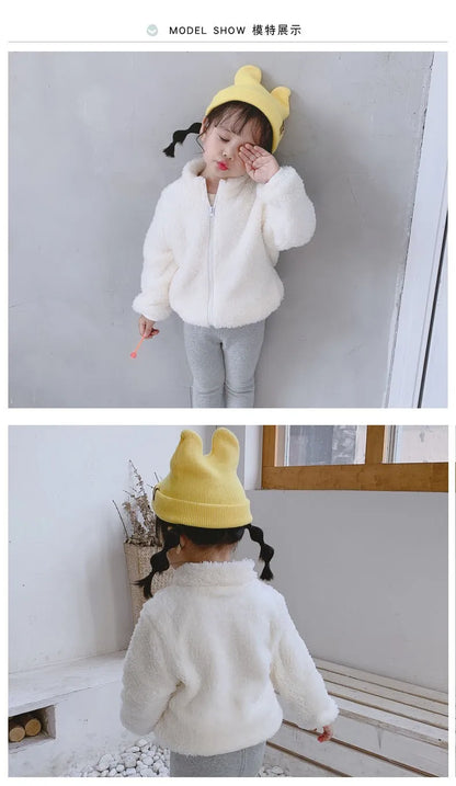 Kids Winter Coat – Warm Fleece Jacket, fluffy white zip-up with yellow bear-ear hat UpTrend Deals on Tampa Home & Garden Store