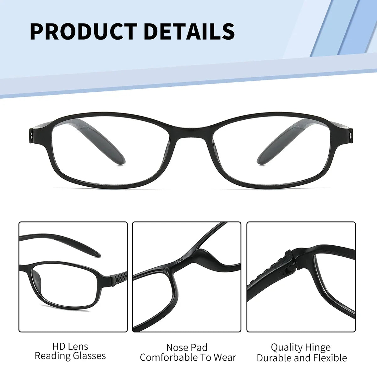 BARCUR Original Presbyopia Eyeglasses Stevvex, black plastic frame with mirror legs, lenses on Tampa Home & Garden Store