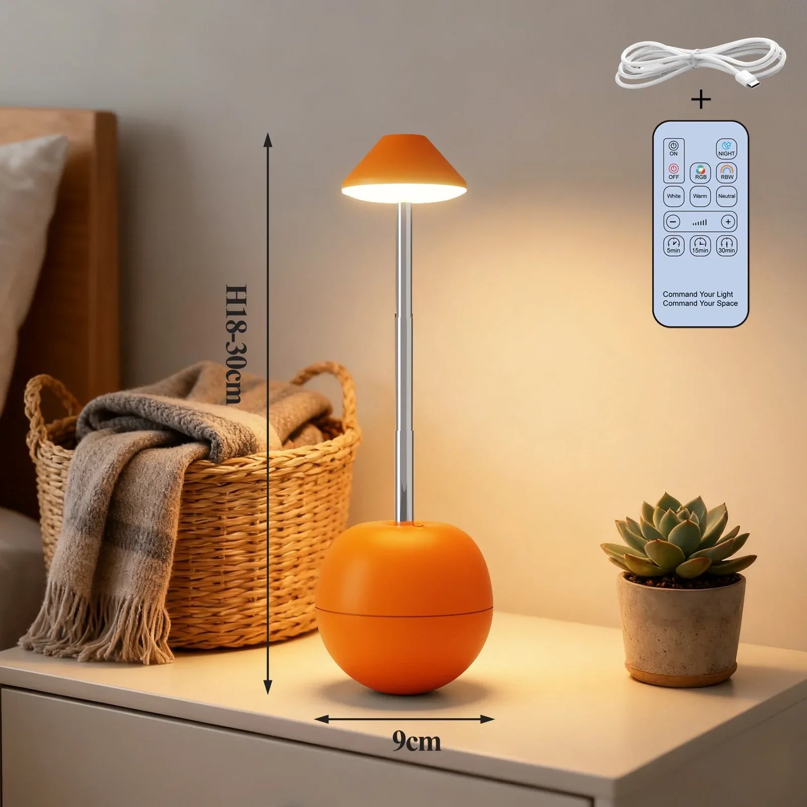 Perfecsy LED touch desk lamp with orange base and shade, remote RGB control decor on Tampa Home & Garden Store
