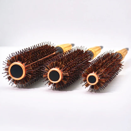 Wooden-handle boar-bristle round brush set, 3 pcs, copper ferrules, Silcy Skin on Tampa Home & Garden Store