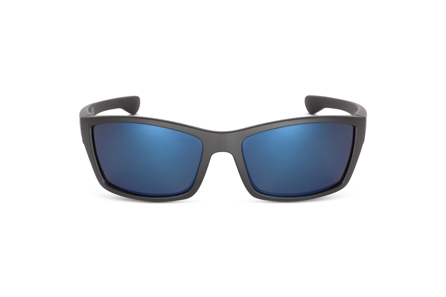Scout sunglasses by Skeleton Optics in matte gray frame with blue mirrored lenses on Tampa Home & Garden Store