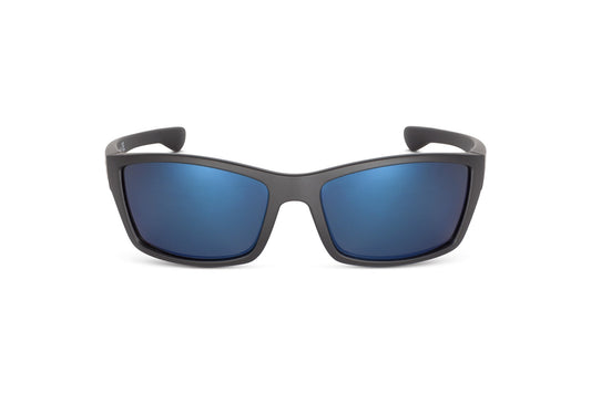 Scout sunglasses by Skeleton Optics in matte gray frame with blue mirrored lenses on Tampa Home & Garden Store