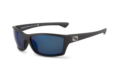Scout Gun Light Pro sunglasses by Skeleton Optics with blue mirrored lenses and temple logo on Tampa Home & Garden Store