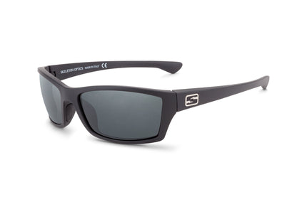 Scout sunglasses by Skeleton Optics, matte gray frame with logo on temple on Tampa Home & Garden Store