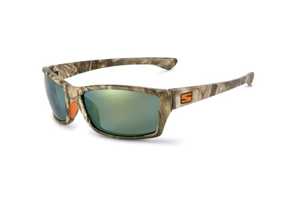Scout sunglasses by Skeleton Optics in Mossy Oak Break-Up camo with green mirrored lenses on Tampa Home & Garden Store