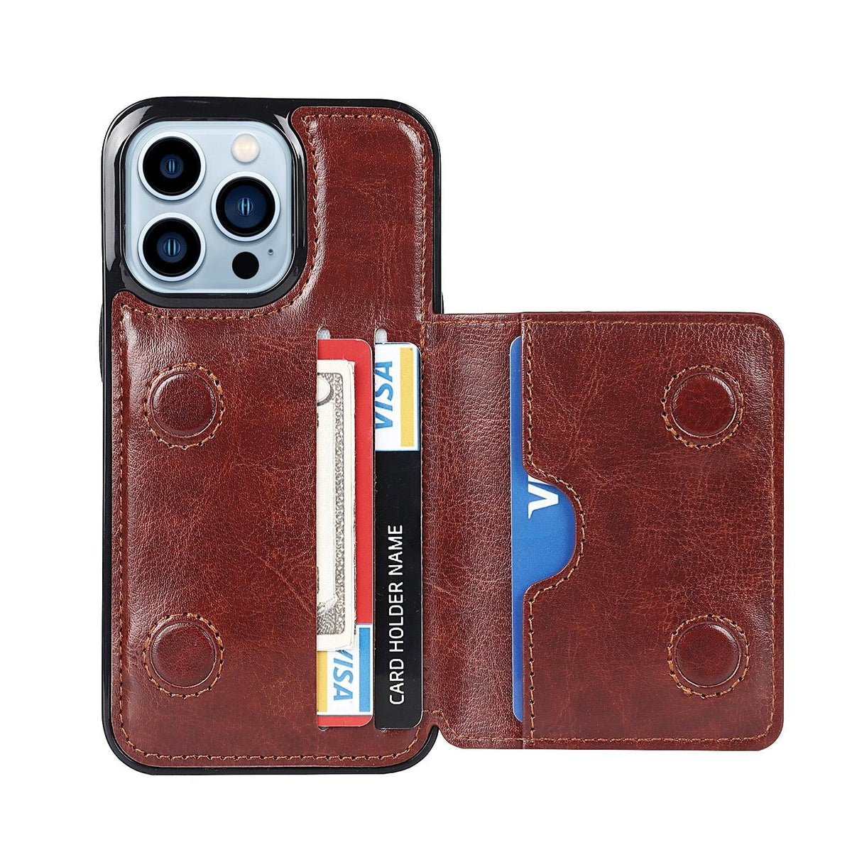 Stevvex brown leather wallet case for iPhone with 3 card slots and protective back cover on Tampa Home & Garden Store