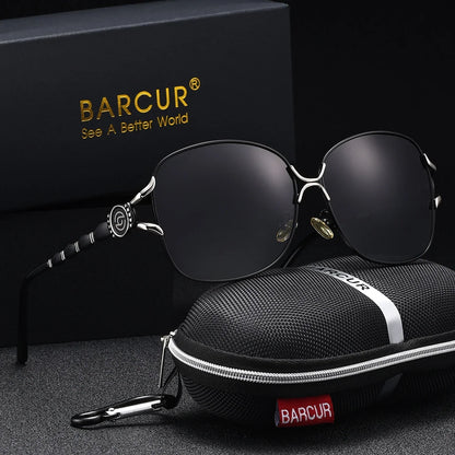 BARCUR oversized elliptical black sunglasses with mirrored lenses and metal bridge on Tampa Home & Garden Store