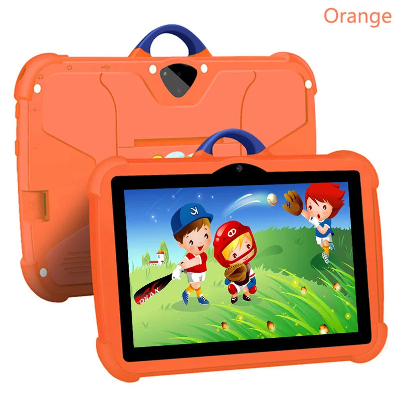 Kids tablet 7-inch orange rugged case with blue handle, cartoon pattern screen, FLIPSTYLEZLLC on Tampa Home & Garden Store