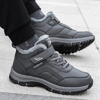 Mens waterproof winter snow boots grey faux-fur trim, rugged outsole UpTrend Deals on Tampa Home & Garden Store