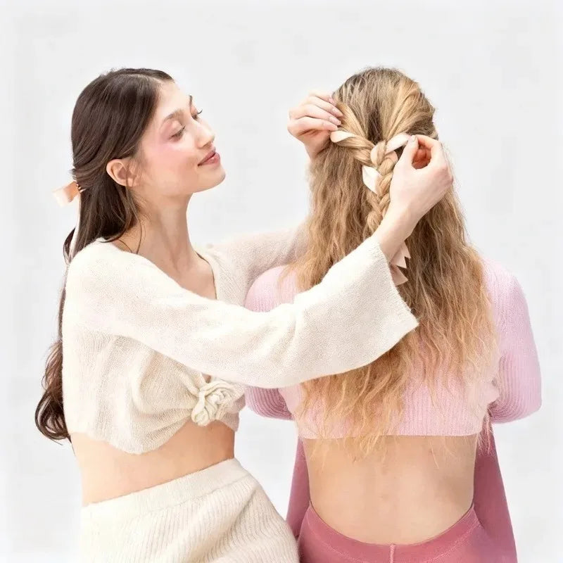 Butterfly Magnetic Hair Clip Silcy Skin cream color securing a braided hairstyle on a woman on Tampa Home & Garden Store