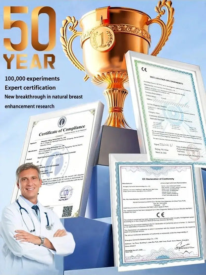 Breast growth cream Silcy Skin with doctor figure, trophy and certificates on blue backdrop on Tampa Home & Garden Store