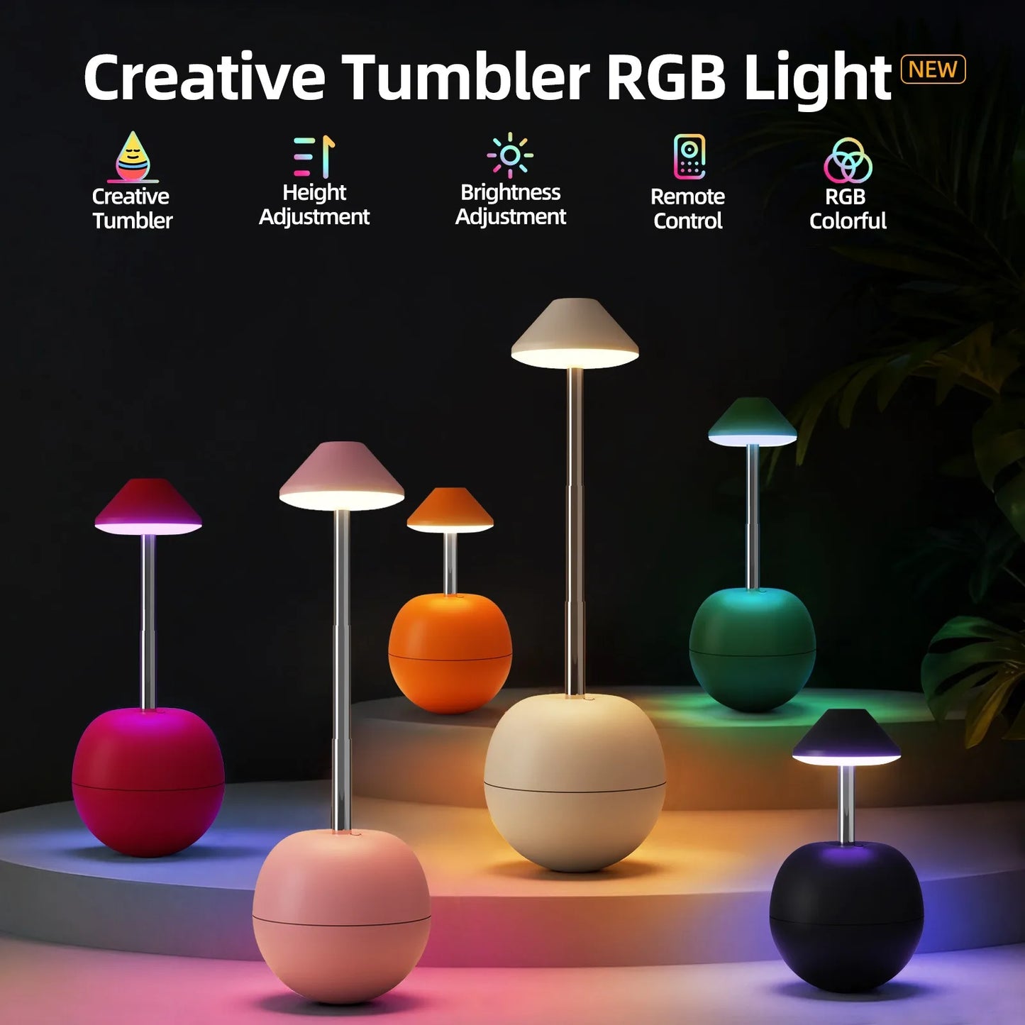 Perfecsy RGB LED desk lamps with remote, height adjustable, colorful spheres for home decor on Tampa Home & Garden Store