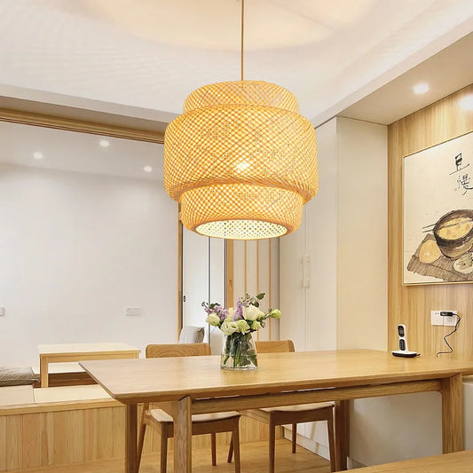 Handwoven Chinese Bamboo Pendant Lamp – Woven Hanging Light for Restaurant & Home - Tampa Home & Garden Store