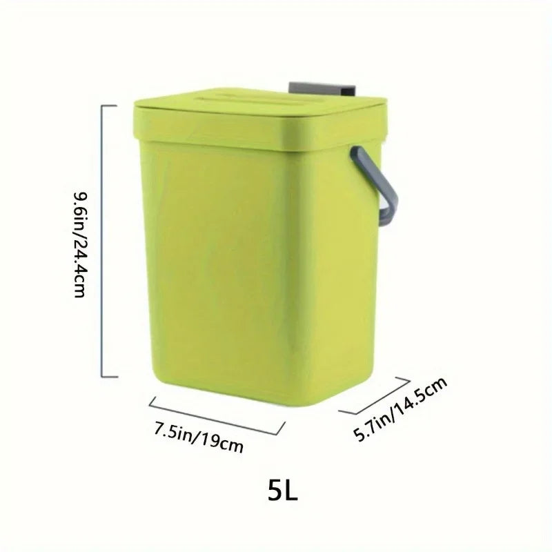 Space-saving quiet-close 5L trash can by Perfecsy, lime green with lid and gray side handle on Tampa Home & Garden Store