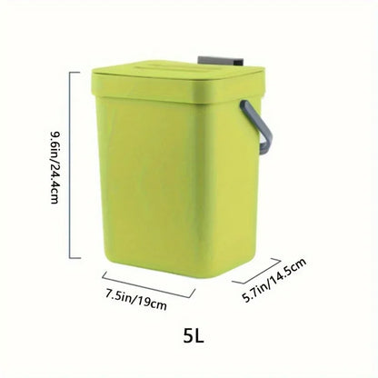 Space-saving quiet-close 5L trash can by Perfecsy, lime green with lid and gray side handle on Tampa Home & Garden Store