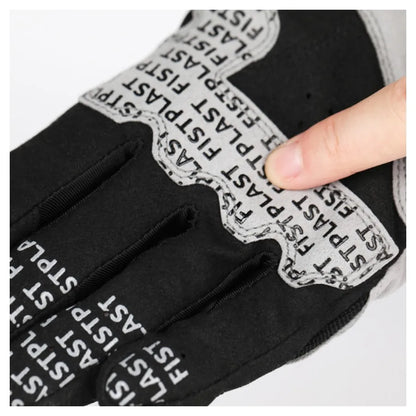 Motorcycle gloves in black with white text-printed strap detail and breathable fabric on Tampa Home & Garden Store