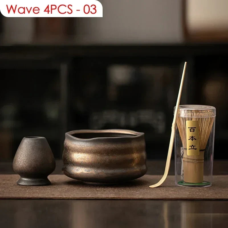 Perfecsy 4-piece Japanese matcha set with bamboo whisk, scoop, ceramic bowl, and brush in a clear case on Tampa Home & Garden Store