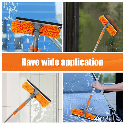 Extendable window cleaning kit with 2-in-1 squeegee and orange microfiber pad; gray handle on Tampa Home & Garden Store