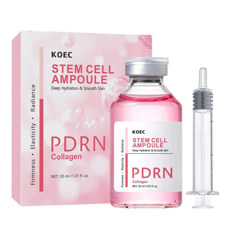 PDRN stem cell ampoule with collagen in pink bottle beside KOEC box on Tampa Home & Garden Store