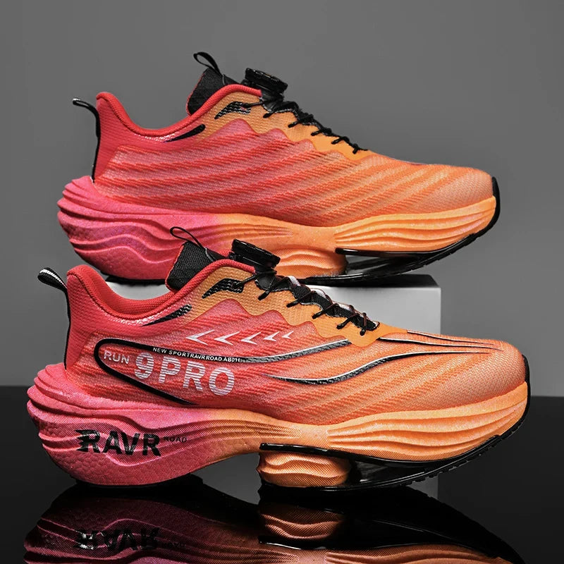 Running shoes EstaliosFit carbon plate cushioned design orange-pink gradient pair on Tampa Home & Garden Store