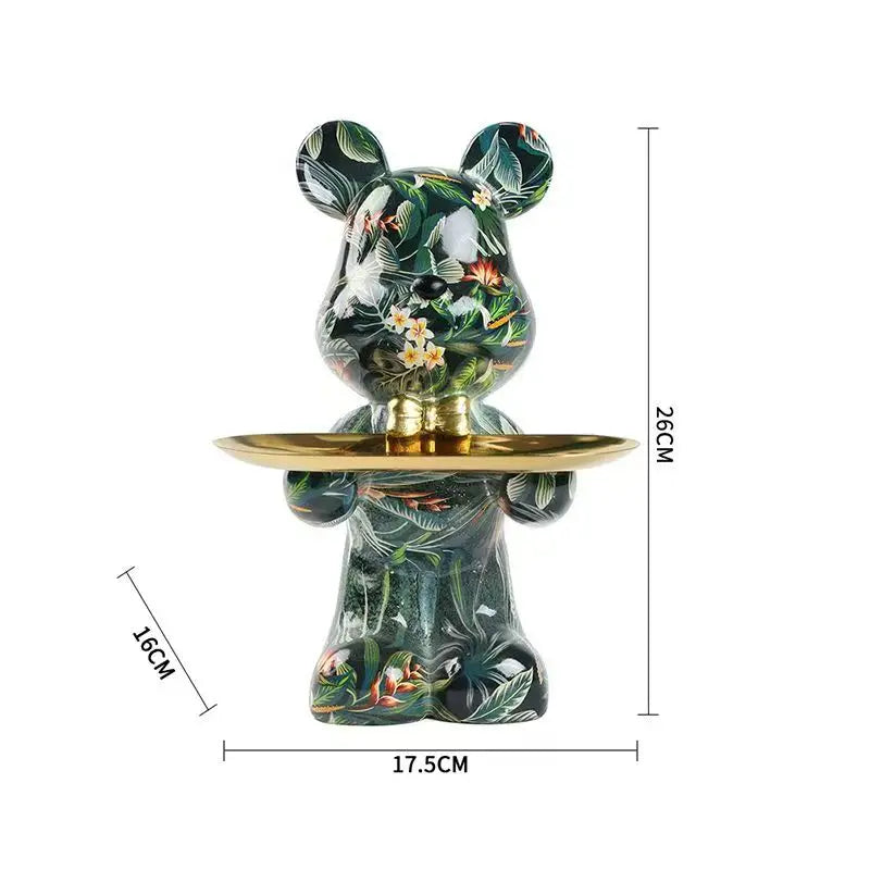 Graffiti abstract resin standing bear storage statue by Perfecsy with gold tray organizer on Tampa Home & Garden Store