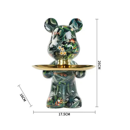 Graffiti abstract resin standing bear storage statue by Perfecsy with gold tray organizer on Tampa Home & Garden Store