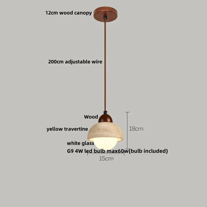 DecorBites LED Pendant Lamp Black Iron with yellow travertine and white glass globe on Tampa Home & Garden Store