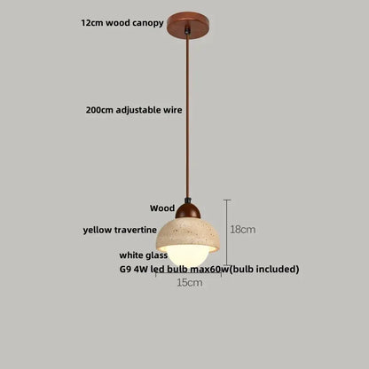 DecorBites LED Pendant Lamp Black Iron with yellow travertine and white glass globe on Tampa Home & Garden Store