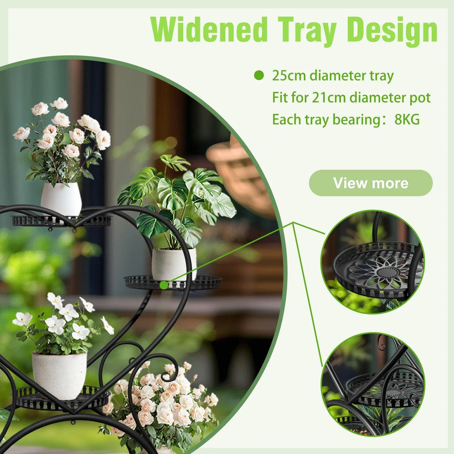 Black Metal Heart 6 Tier Rack For Garden Plants