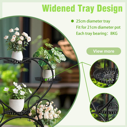 Black Metal Heart 6 Tier Rack For Garden Plants