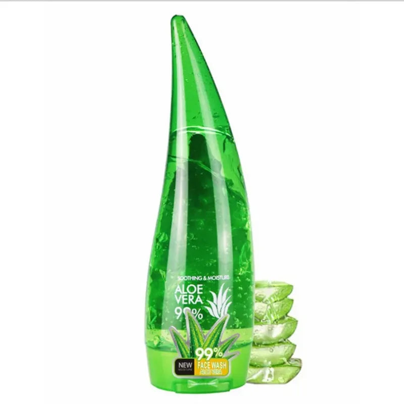 Silcy Skin Aloe Vera Gel 99% bottle, green curved 260ml with aloe leaves beside it on Tampa Home & Garden Store