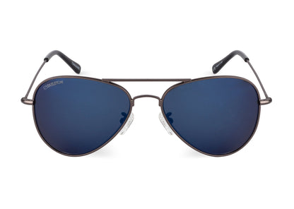 Tomahawk Original Edition sunglasses in bronze metal frame with blue lenses by Skeleton Optics on Tampa Home & Garden Store