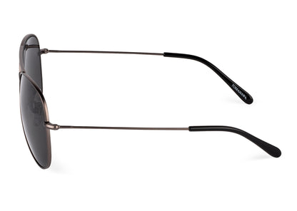 Tomahawk sunglasses by Skeleton Optics, metal frame, black temples, dark lenses on Tampa Home & Garden Store